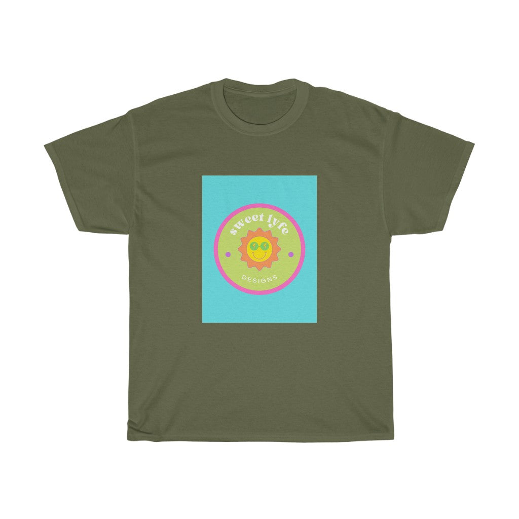 This bright fun colorful cotton t-shirt has a retro design with a sun wearing sunglasses. With fun pops of color, this cute graphic t-shirt is a unique piece to add to your collection. Make people smile and show off your style and always remember you are living the sweet lyfe.