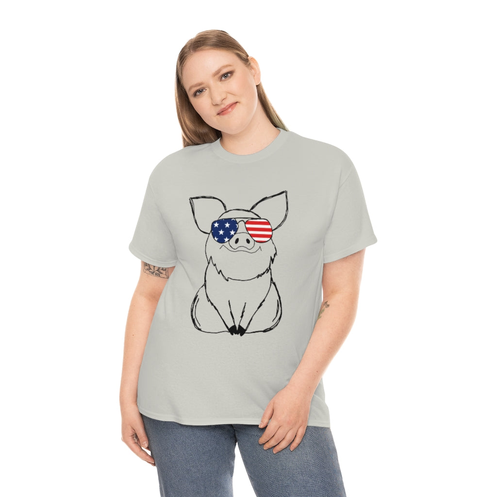 Pig with American Flag Sunglasses Cotton T-shirt