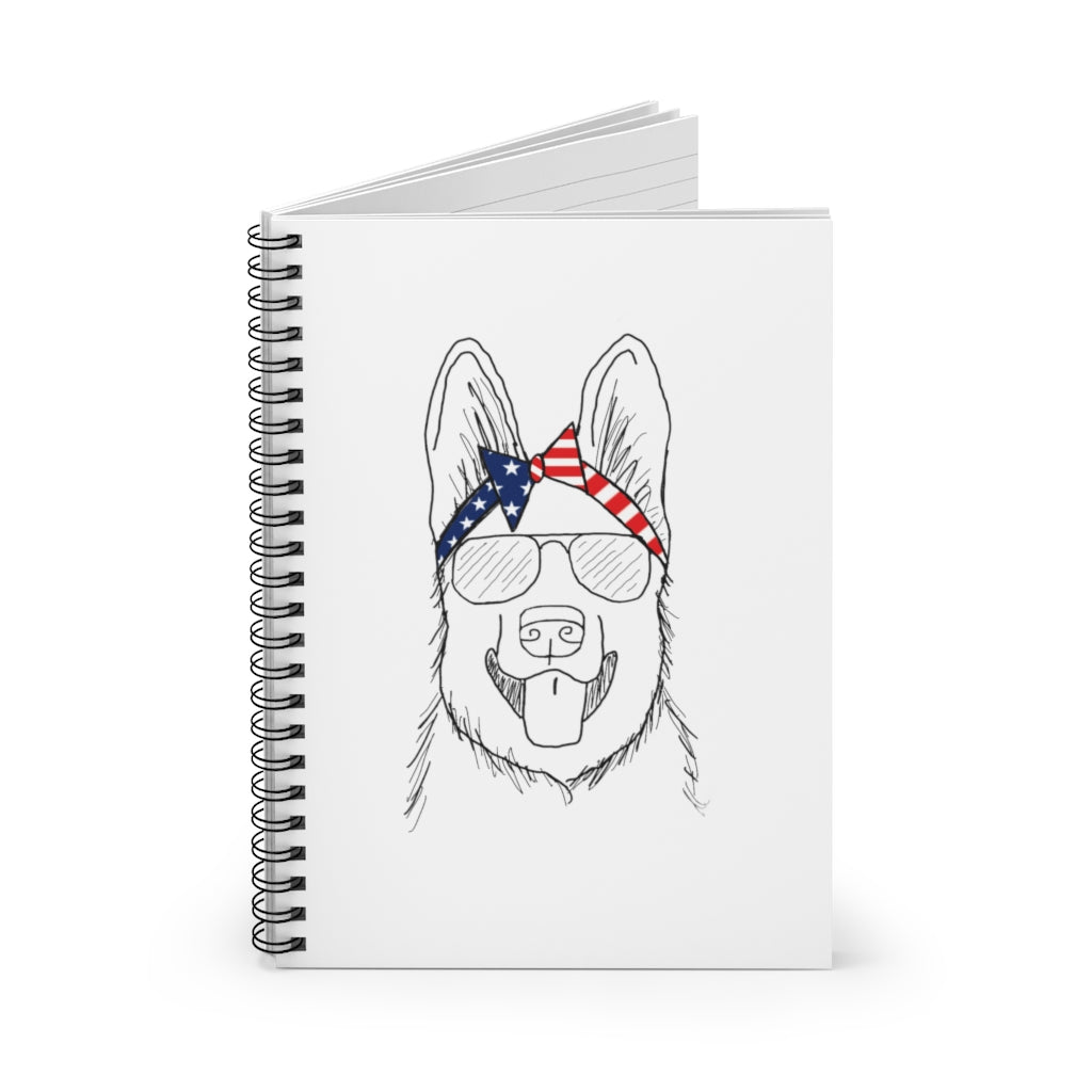German Shepherd with American Flag Headband Spiral Notebook - Ruled Line