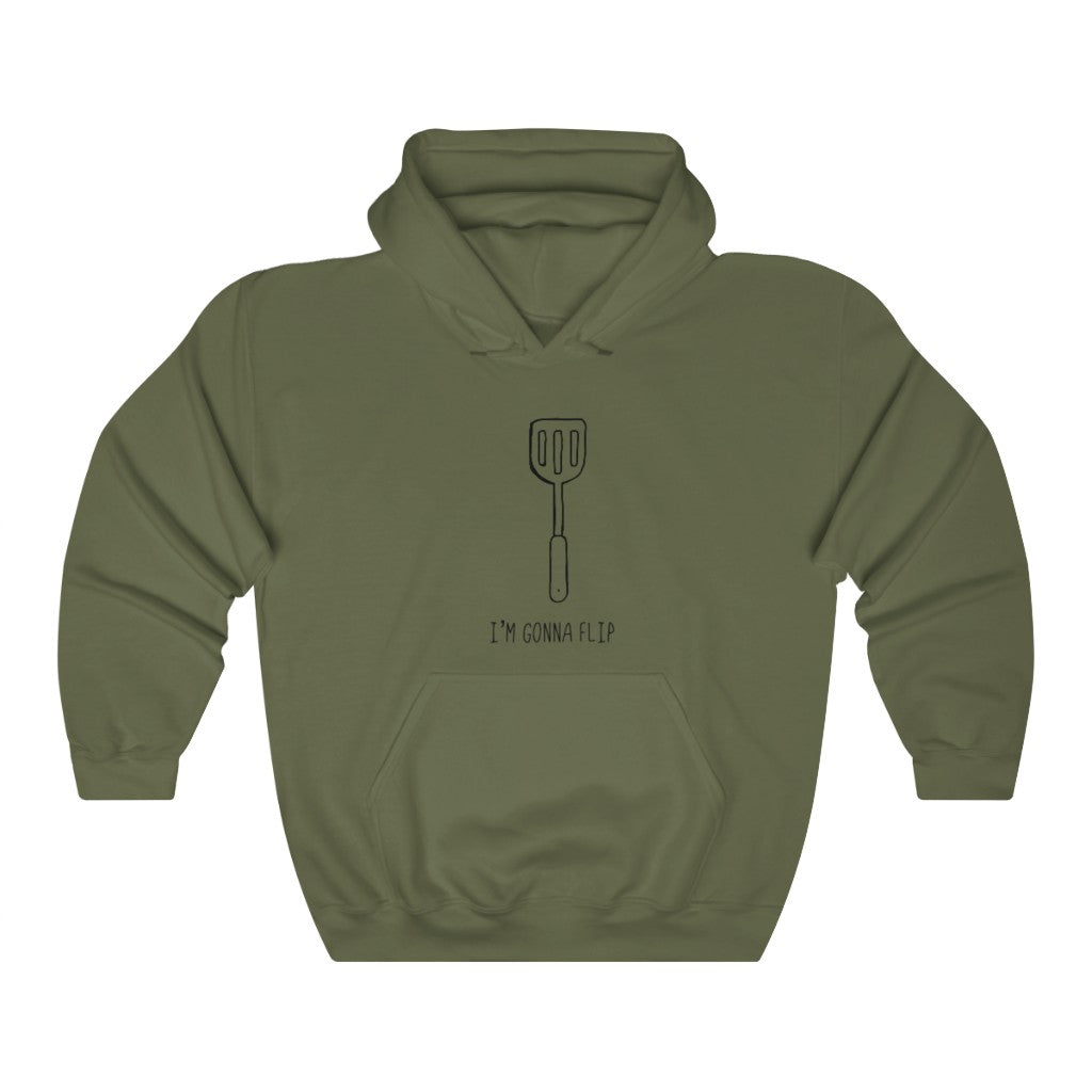 I'm Gonna Flip! This funny hoodie sweatshirt says what every spatula and person is thinking... I'm gonna flip! This hoodie would make the perfect gift for that dad joke making friend, or just to show off your sense of humor at those brisk barbeques!