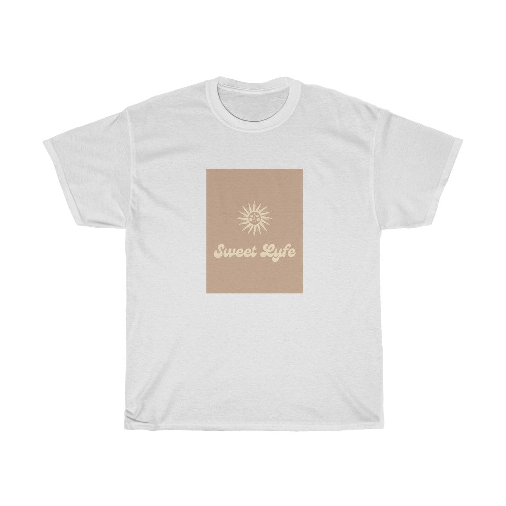 Wherever you go, always bring your own sunshine. This neutral cotton t-shirt features a sunny design that includes our brand Sweet Lyfe. Made with a soft high quality cotton for next level comfort. Upgrade your style and add this t-shirt to your wardrobe today.