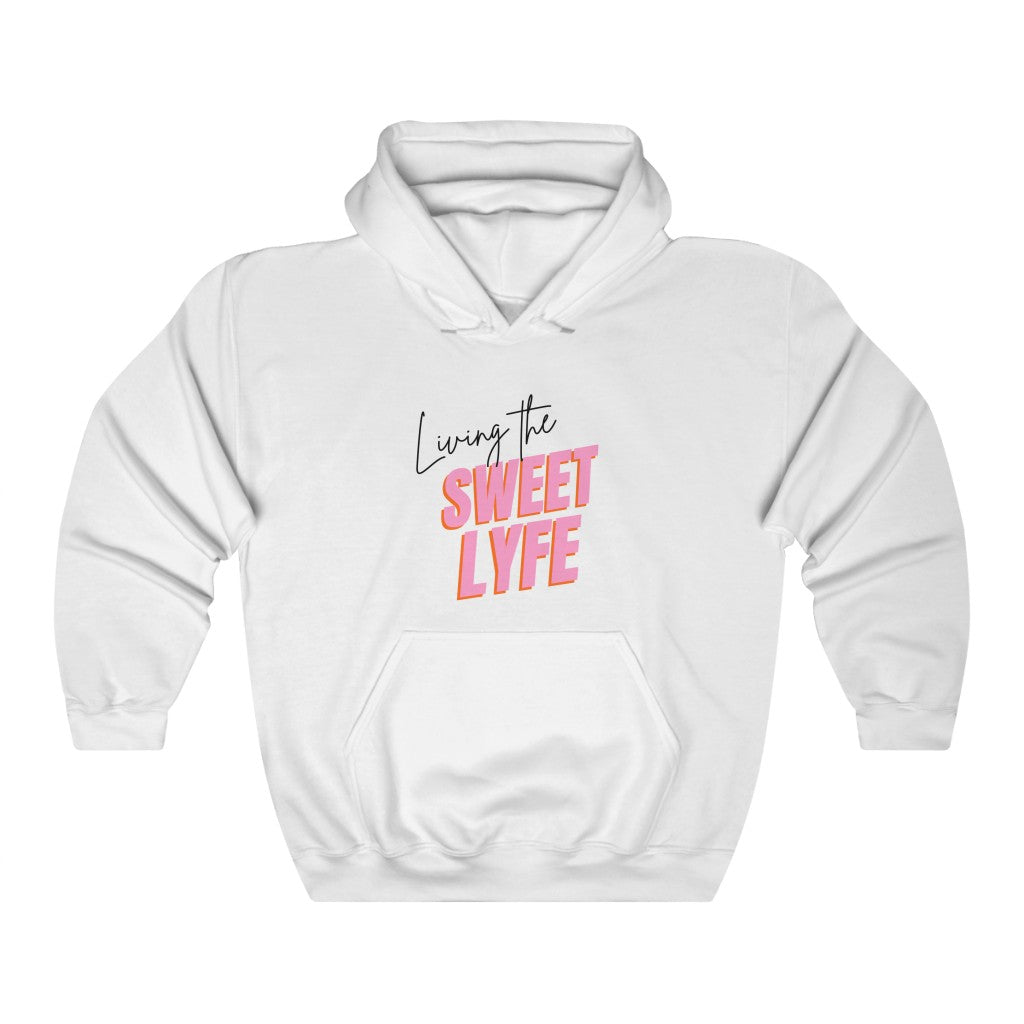 Living the sweet lyfe in a sunny state of mind. This hoodie gives off girly vibes. With light pink lettering, you can make your outfit pop and show off your trendy side at the same time. Put on this sweatshirt and let the compliments roll in and keep the good times going.