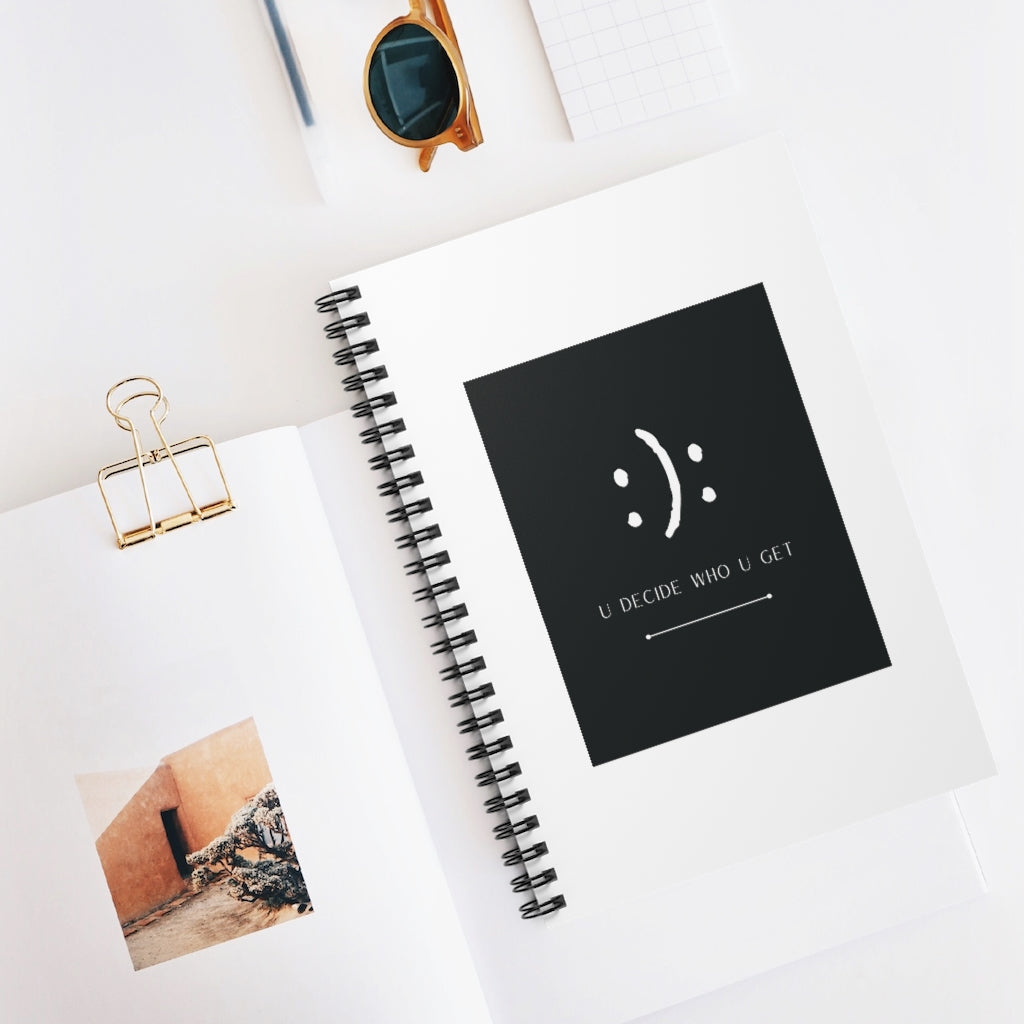 The you decide who you get smiley face notebook is perfect for people who can't hide their emotions on their face. This smiley face will let people know up front your personality in a fun and sassy way. The edgy modern graphic will fit easily onto your daily accessories! This journal has 118 ruled line single pages for you to fill up!