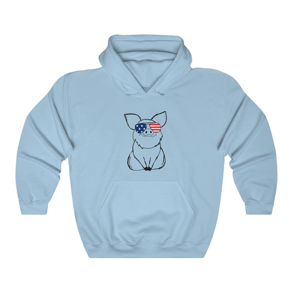 Pig with American Flag Sunglasses Hoodie Sweatshirt