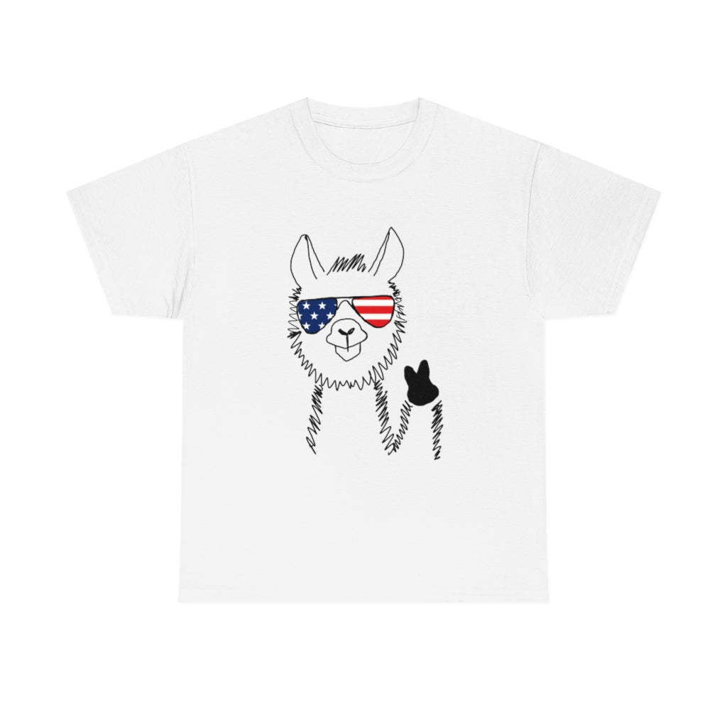 Llama with American Flag Sunglasses Cotton T-shirt