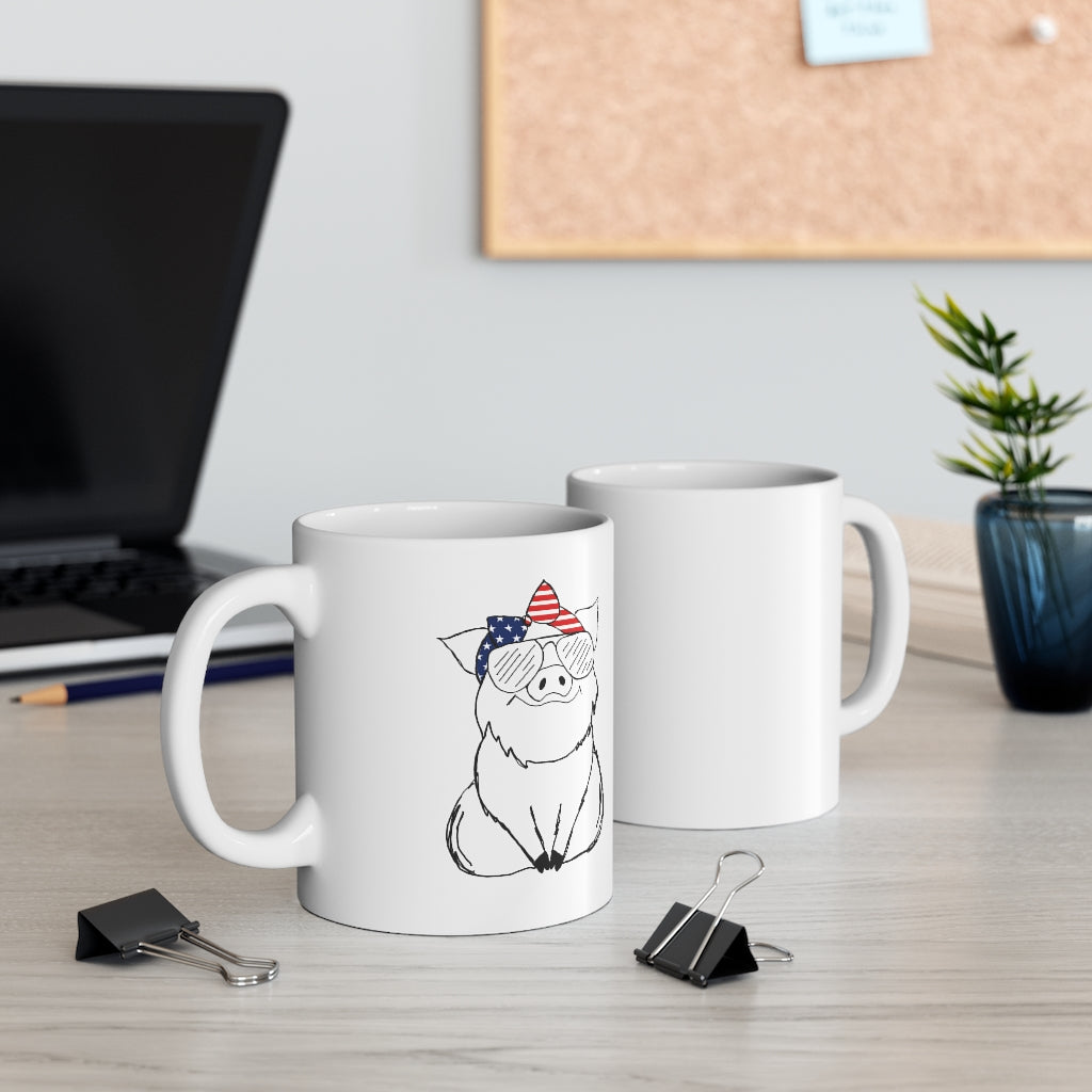 Pig with American Flag Headband Ceramic Mug 11oz