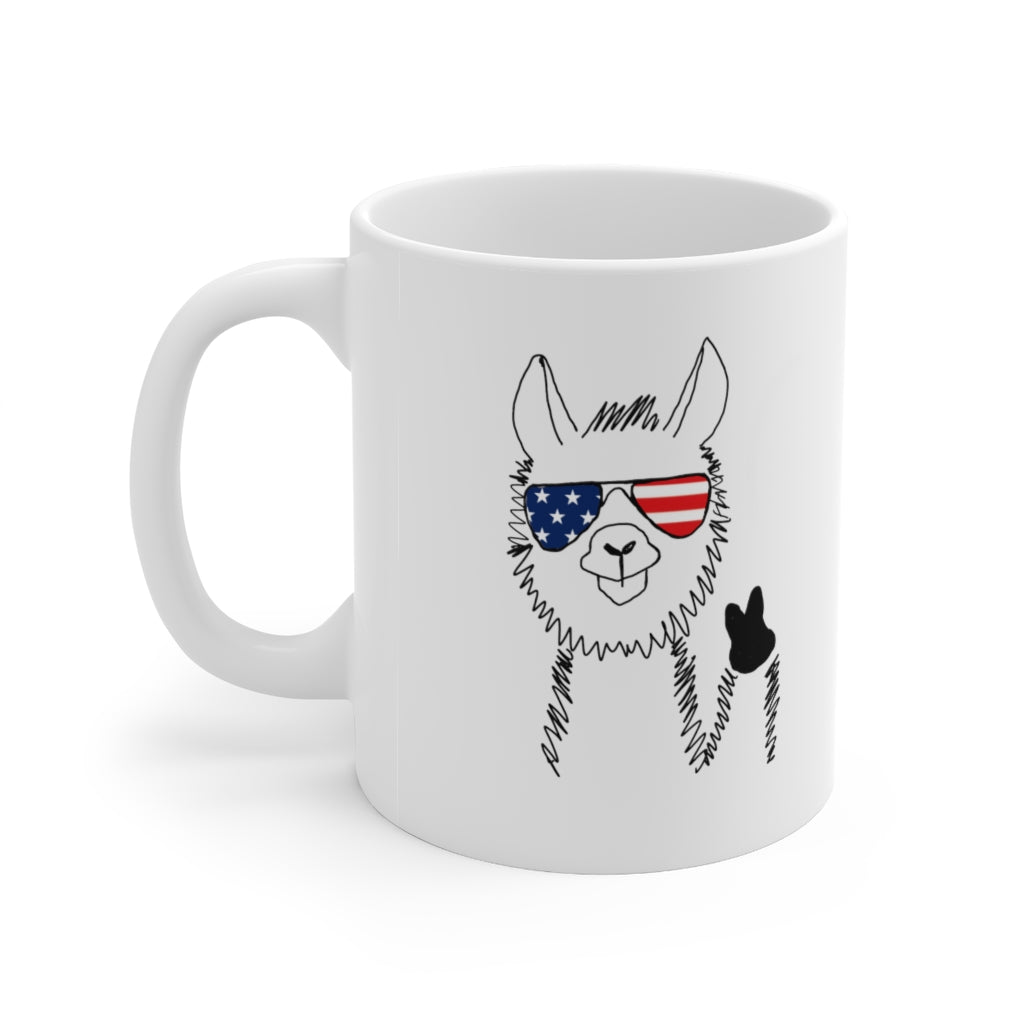 Llama with American Flag Sunglasses Ceramic Mug 11oz