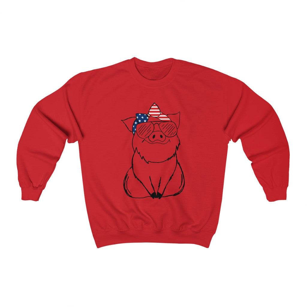 Pig with American Flag Headband Crewneck Sweatshirt