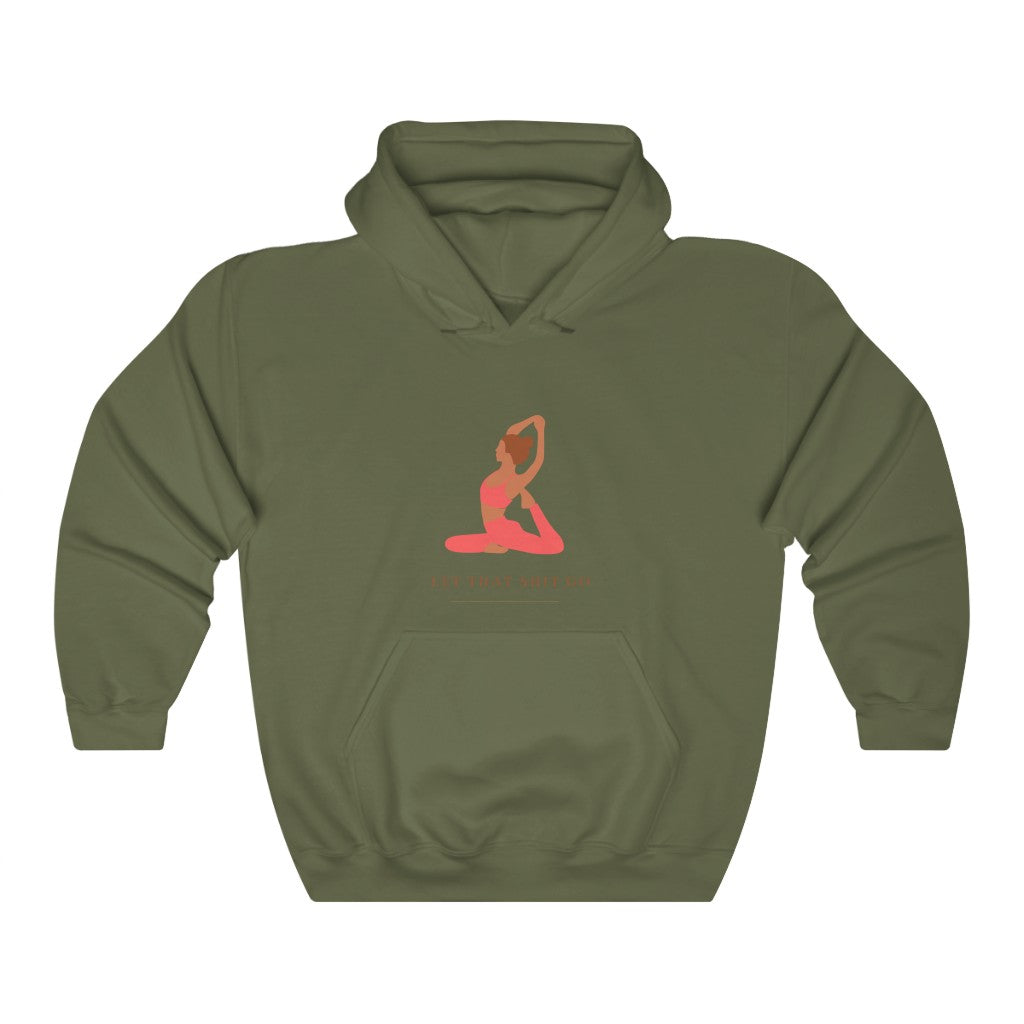 Take a deep breath in and out. This yoga inspired hoodie sweatshirt is designed with the phrase “Let That Shit Go”. Manifest all good things coming to you in the future with this stylish piece. Wear it with your favorite pair of leggings and feel all the good vibes. Made with a plush cotton, it is like wearing a blanket.