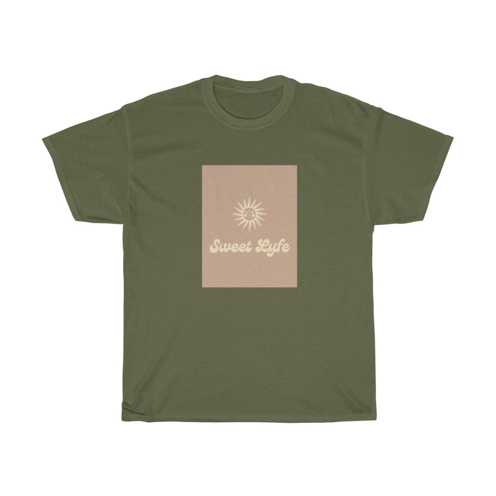Wherever you go, always bring your own sunshine. This neutral cotton t-shirt features a sunny design that includes our brand Sweet Lyfe. Made with a soft high quality cotton for next level comfort. Upgrade your style and add this t-shirt to your wardrobe today.