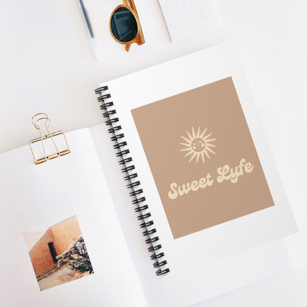 Wherever you go, always bring your own sunshine. This neutral notebook features a sunny design that includes our brand Sweet Lyfe. Upgrade your style and add this journal to your collection today! This journal has 118 ruled line single pages for you to fill up!