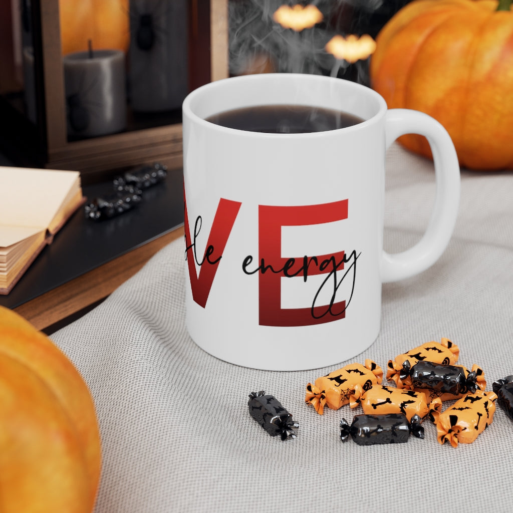 LOVE - Loss of Valuable Energy! Am I Right? This hceramic mug is perfect for sitting at home drinking tea while being skeptical of love! Say what all us single people are thinking with this mug! This mug is 11 oz, lead and BPA free, and microwave and dishwasher safe!