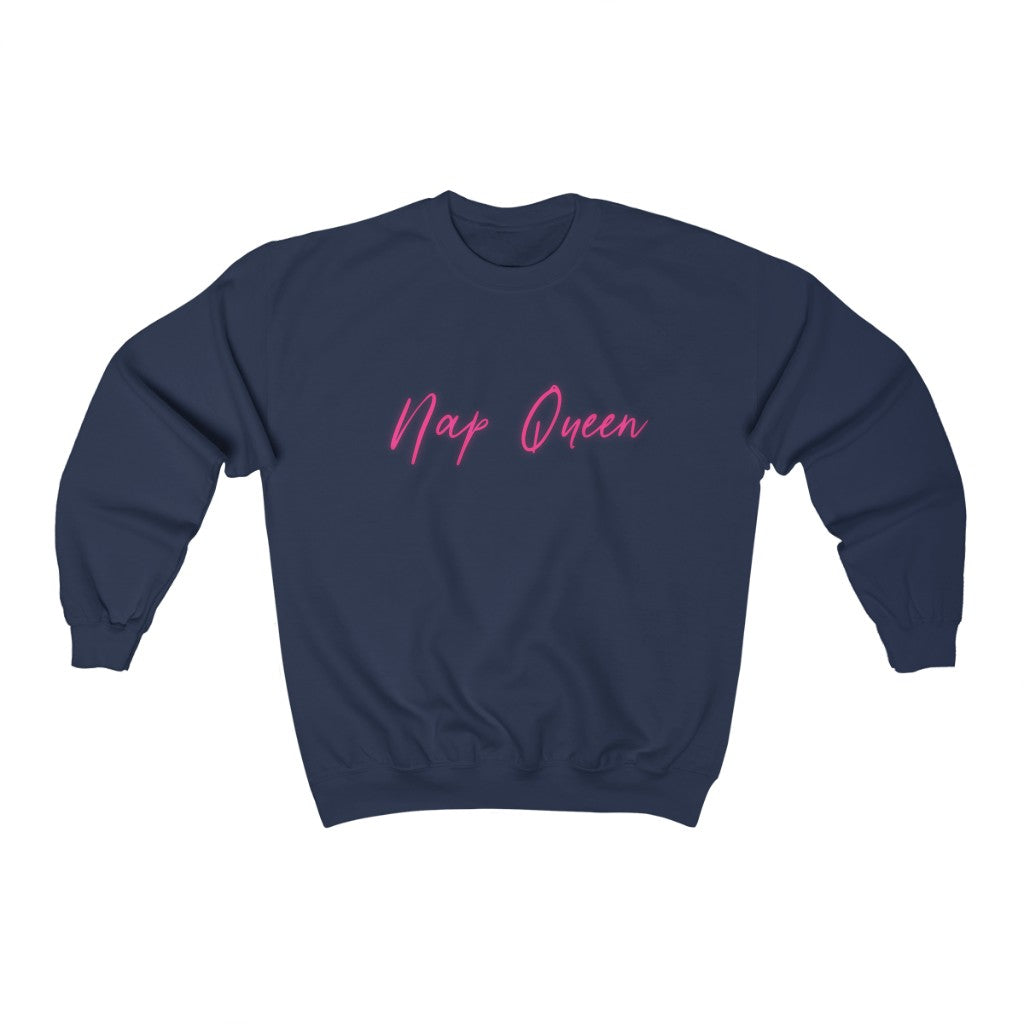 Nap Queen! This crewneck sweatshirt is perfect for those cozy days when you can just cuddle up and take a nap! Or even if you just wish you could take a nap at all times! This is the perfect gift to give to that one person who is always napping!
