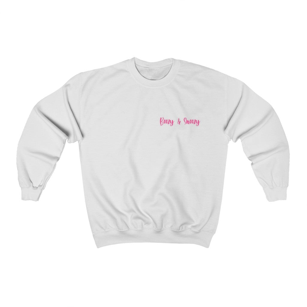 Boozy and Snoozy! Sleepy but still need a drink? This crewneck sweatshirt is perfect for brunch with the girls or a great gift for your boozy friends. After a long nigth out partying you can throw on this festive crew to make your way through the day.