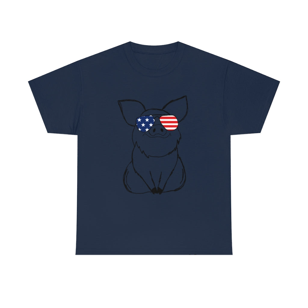 Pig with American Flag Sunglasses Cotton T-shirt