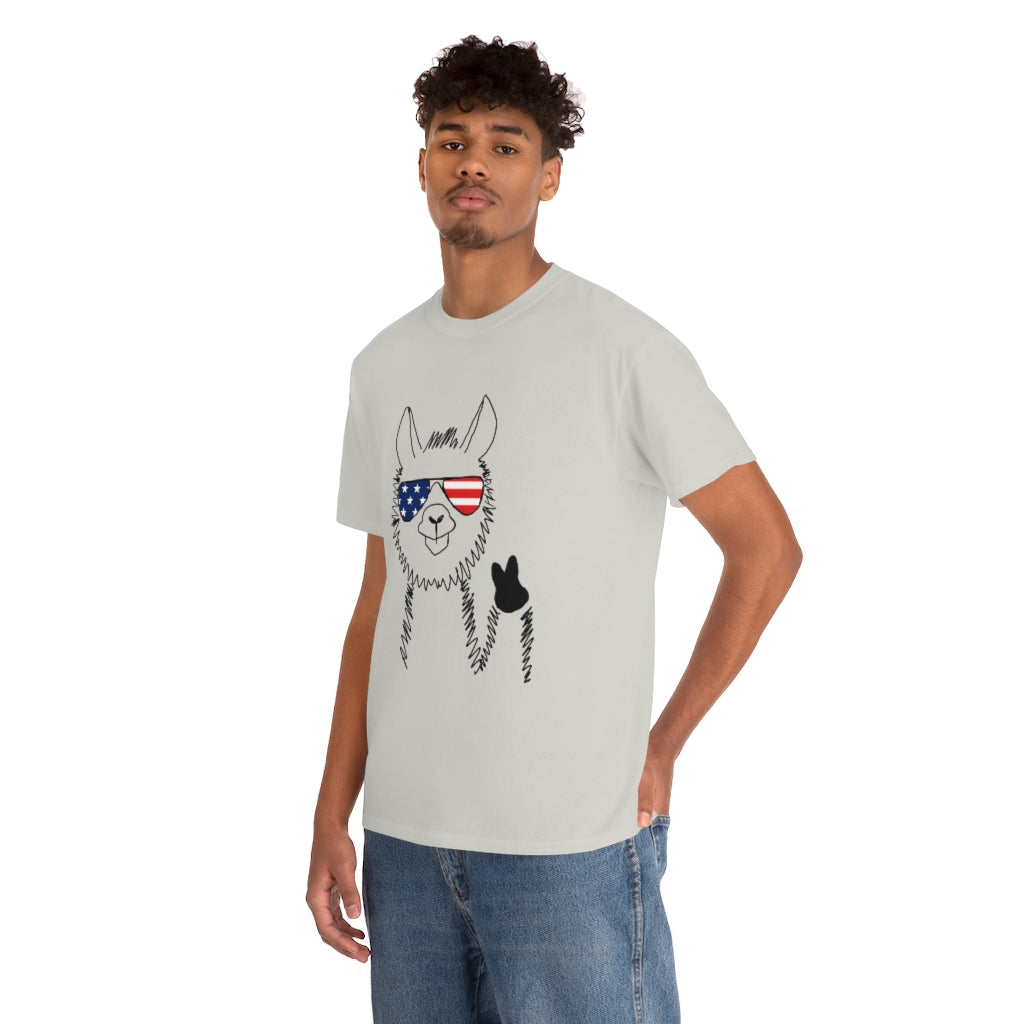 Llama with American Flag Sunglasses Cotton T-shirt