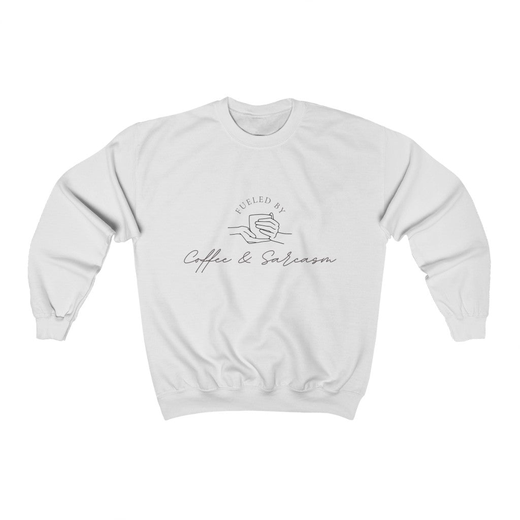 Fueled by coffee and sarcasm, that's all there is to it. Show off your love for coffee and sass with this crewneck sweatshirt. Designed with a soft cotton, you can stay comfortable on your way to the coffee shop with a whole bunch of attitude.