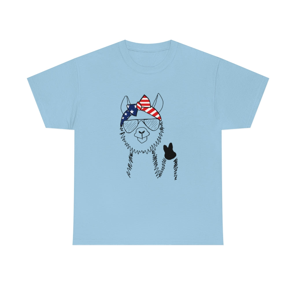 Llama with American Flag Headband Cotton T-shirt