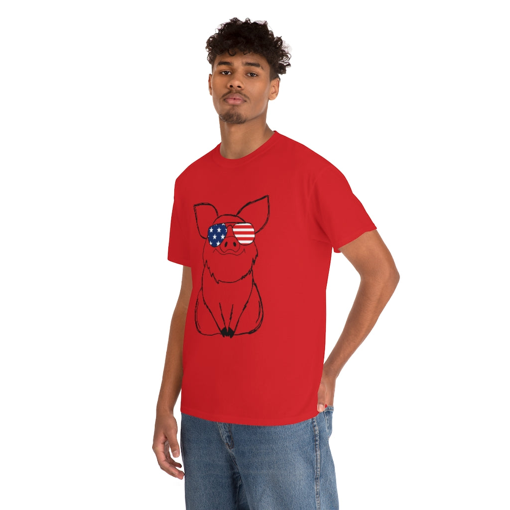 Pig with American Flag Sunglasses Cotton T-shirt