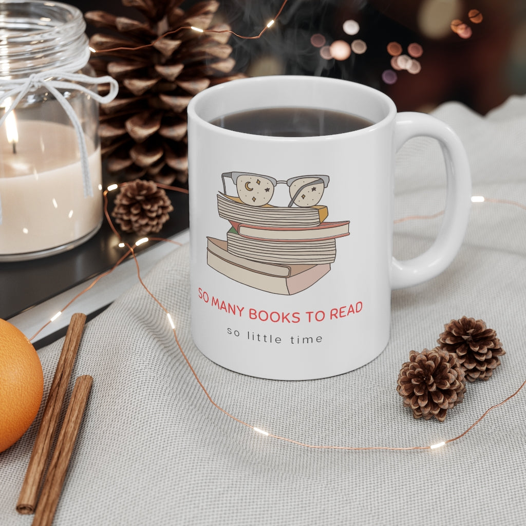 To all the book lovers out there, this ceramic mug is for you! Inspired by bookworms everywhere, this mug has a cute book design with the phrase “So Many Books To Read So Little Time”. This stylish mug is great for snuggling up on the couch with a new book in hand and sipping some tea. This is a great gift idea for your bookclub or anyone who is a reader. This mug is 11 oz, lead and BPA free, and microwave and dishwasher safe!