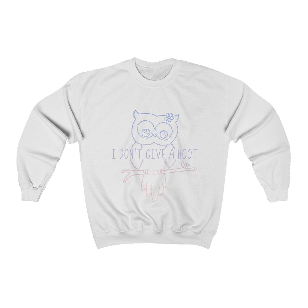 I Don't Give a Hoot! This funny crewneck sweatshirt is a great way to show your personal sense of humor and your love for cute owls! Also makes a perfect gift for that punny friend in your life!