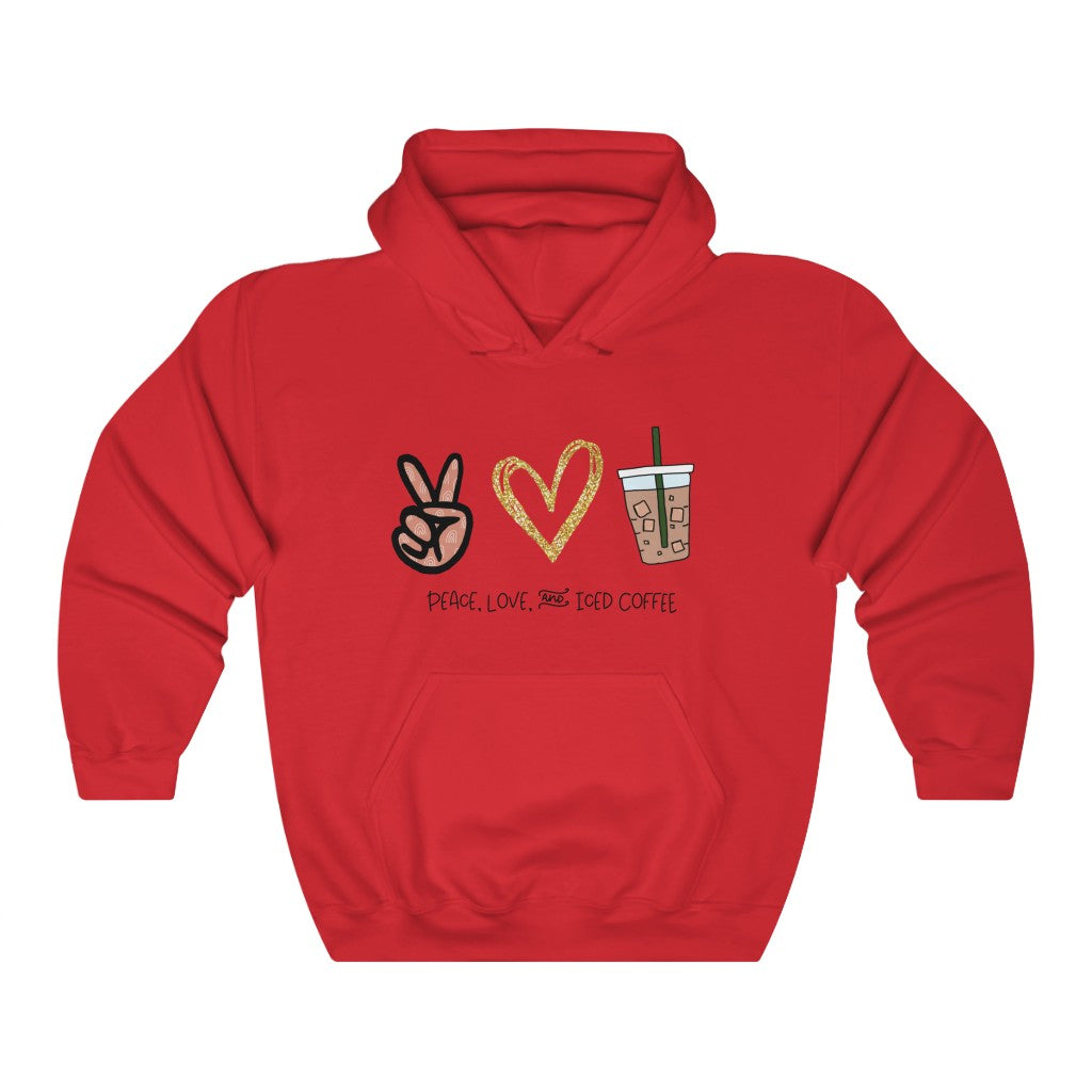 Peace, Love, and Iced Coffee... the only things that matter! This hoodie sweatshirt is perfect for those brisk morning walks to get coffee, or just for cozying up at home with your favorite iced coffee in hand. This hoodie makes the perfect gift for that iced coffee drinker in your life!
