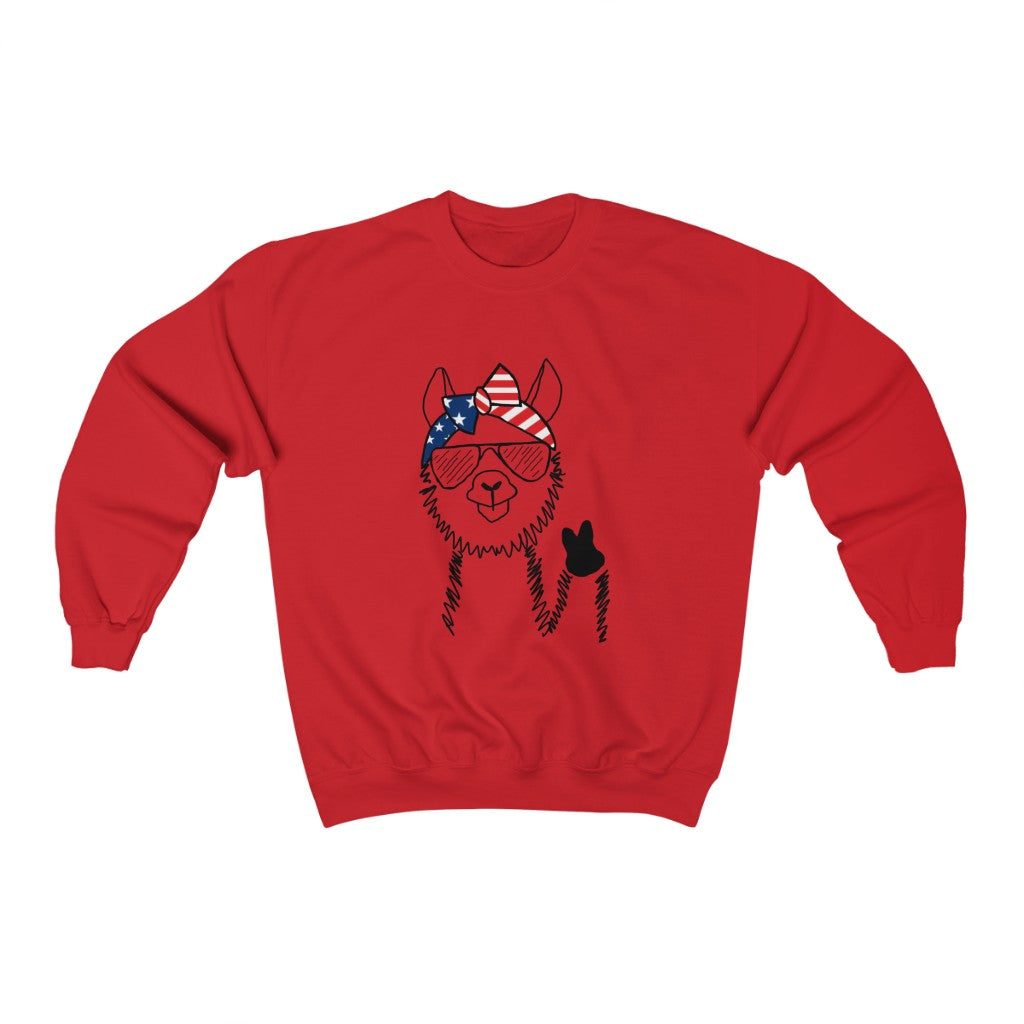 Llama with American Flag Headband Crewneck Sweatshirt