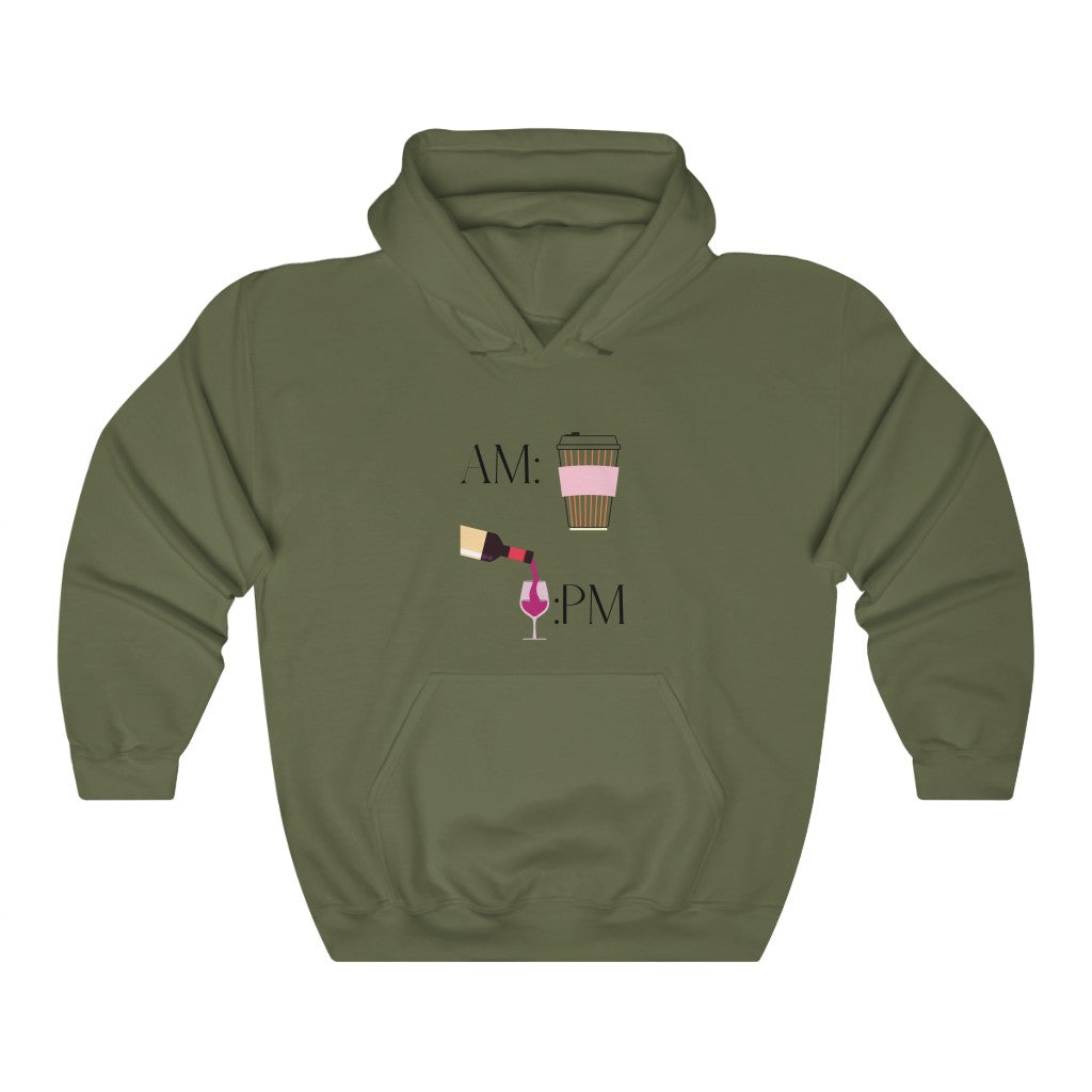 This cute hoodie shows off your schedule... coffee in the morning and wine at night, there is no other way. With bright pinks and reds, this sweatshirt stands out and is a perfect cozy piece to add to your collection. Designed with a luxurious cotton, you will never want to take it off.