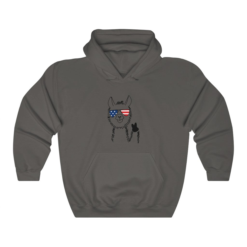 Llama with American Flag Sunglasses Hoodie Sweatshirt