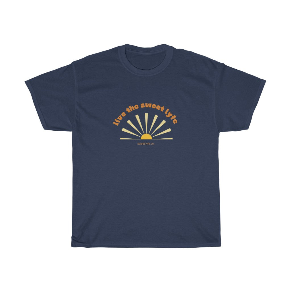 Sunshine is good for the mind, body, adn soul. Live the sunny sweet lyfe with this retro graphic cotton t-shirt. With both comfort and style in mind, this t-shirt is made with a plush cotton that is great for sunny days. Step up your style and add this to your wardrobe today.