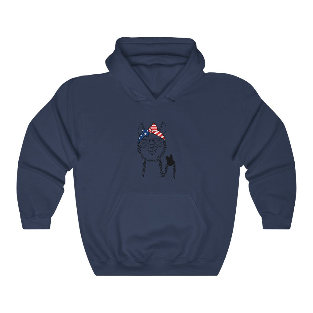 Llama with American Flag Headband Hoodie Sweatshirt