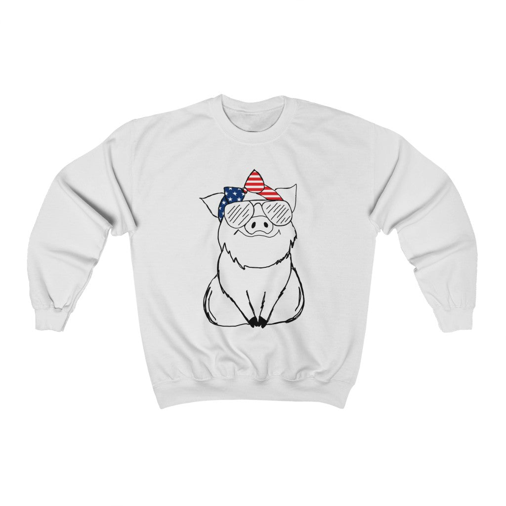 Pig with American Flag Headband Crewneck Sweatshirt