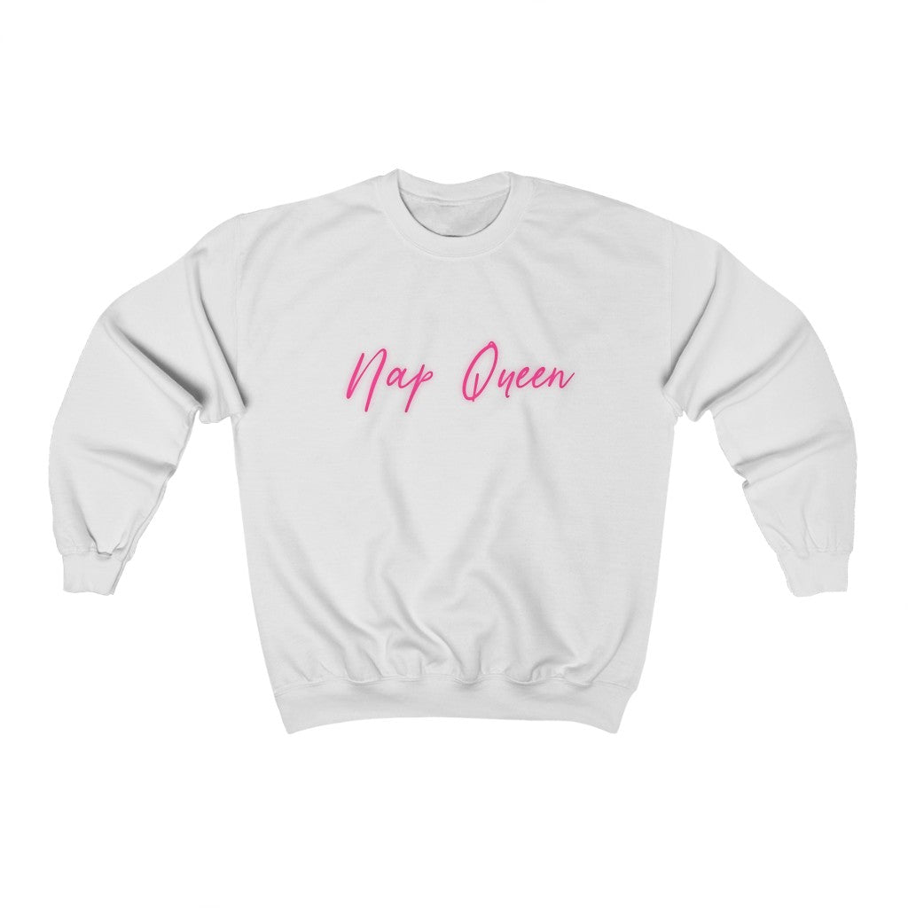 Nap Queen! This crewneck sweatshirt is perfect for those cozy days when you can just cuddle up and take a nap! Or even if you just wish you could take a nap at all times! This is the perfect gift to give to that one person who is always napping!