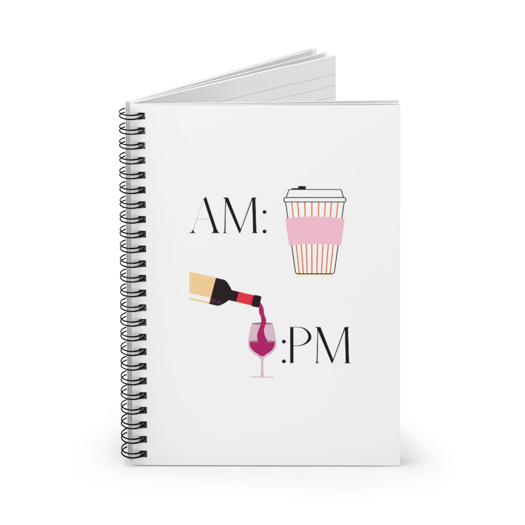 This cute notebook shows off your schedule... coffee in the morning and wine at night, there is no other way. With bright pinks and reds, this journal stands out. This journal has 118 ruled line single pages for you to fill up!
