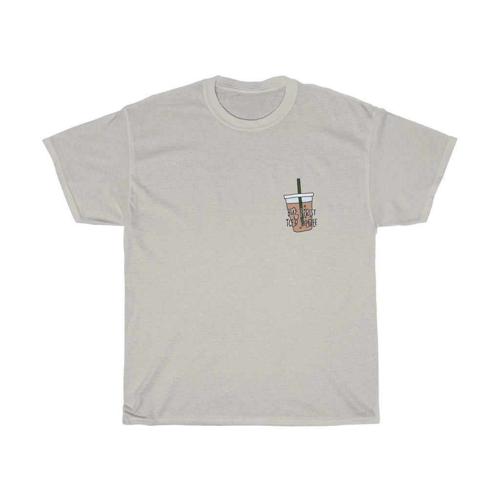 For all you iced coffee lovers out there, this cotton t-shirt is for you! Iced… always, am I right?! Not matter the weather stay cool while you sip your iced coffee, with this t-tshirt.