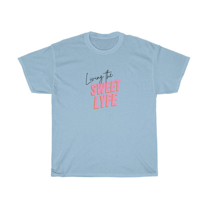 Living the sweet lyfe in a sunny state of mind.  This cotton t-shirt gives off girly vibes.  With light pink lettering, you can make your outfit pop and show off your trendy side at the same time.  Put on this t-shirt and let the compliments roll in and keep the good times going.