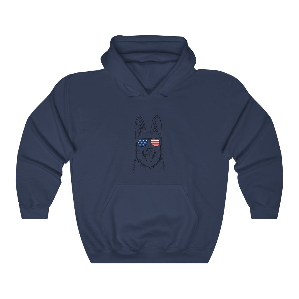 German Shepherd with American Flag Sunglasses Hoodie Sweatshirt