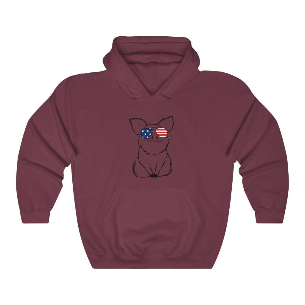 Pig with American Flag Sunglasses Hoodie Sweatshirt