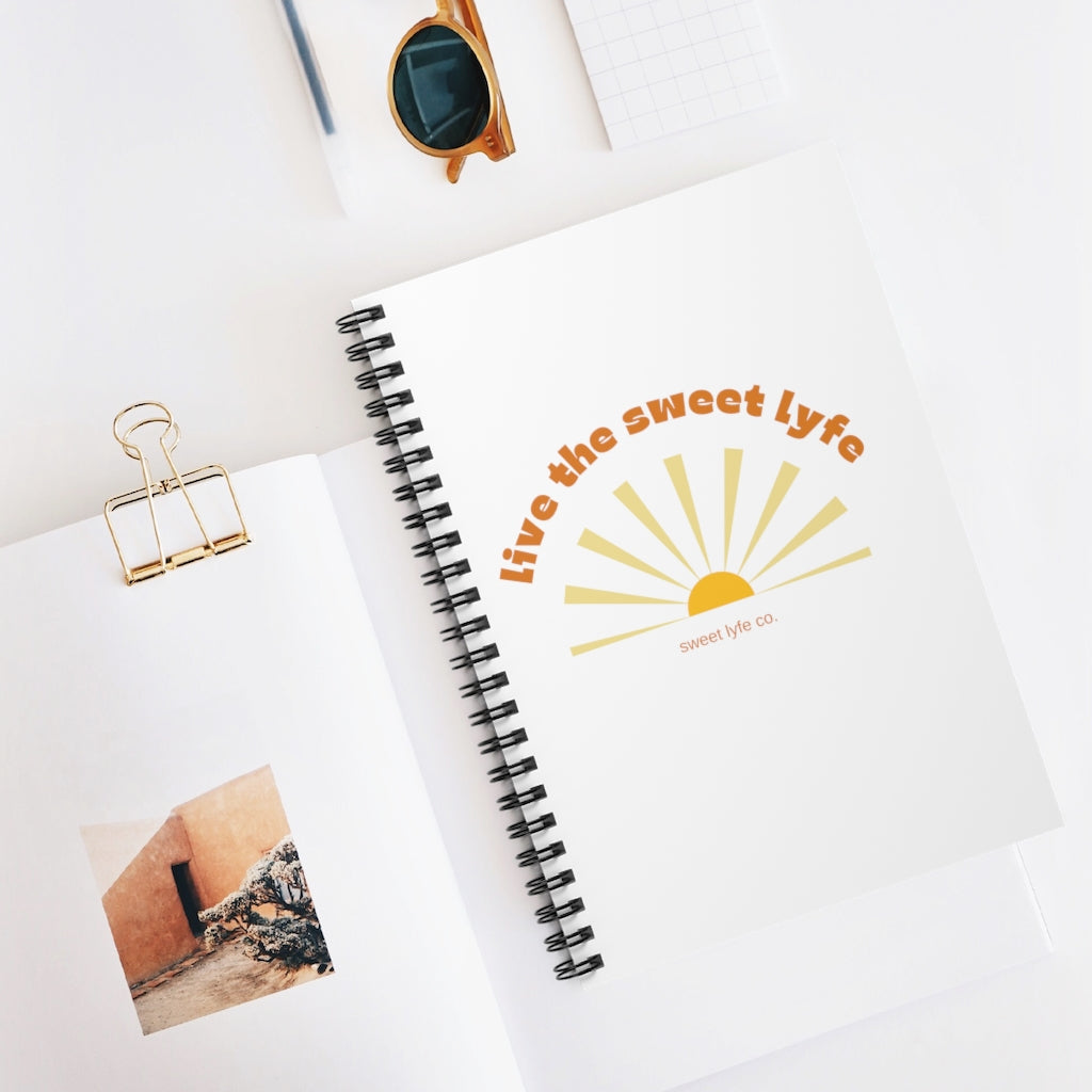 Sunshine is good for the mind, body, and soul. Live the sunny sweet lyfe with this retro graphic notebook. This journal is perfect for those sunny days a the park or for keeping those to do lists organized. Step up your style and add this to your collection today. This journal has 118 ruled line single pages for you to fill up!