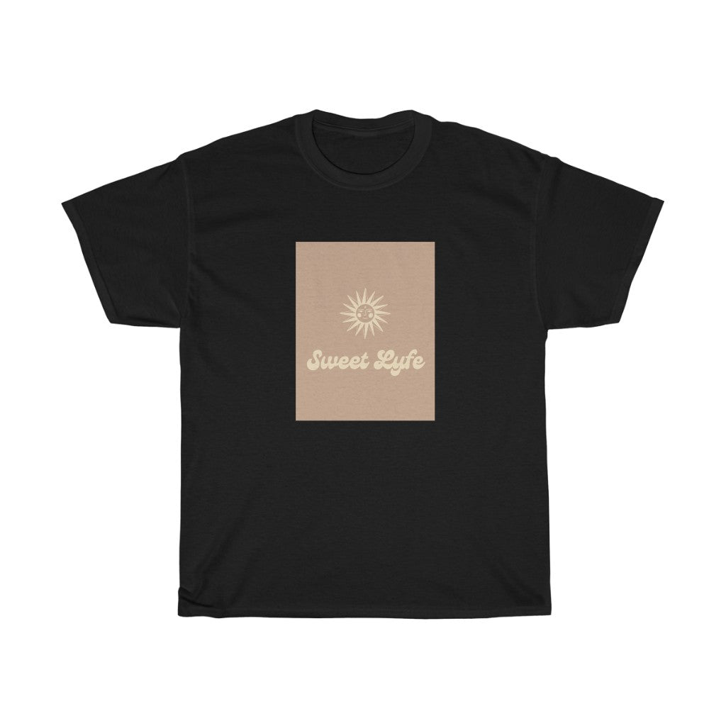 Wherever you go, always bring your own sunshine. This neutral cotton t-shirt features a sunny design that includes our brand Sweet Lyfe. Made with a soft high quality cotton for next level comfort. Upgrade your style and add this t-shirt to your wardrobe today.