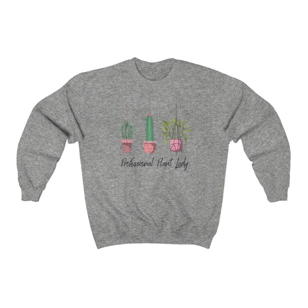 If you have kept your plants alive for more than a week, you are basically a professional. This "Professional Plant Lady" crewneck sweatshirt is both stylish and funny. Made with super soft cotton and is perfect for all day wear. Upgrade your style today with this cute plant lover sweatshirt.