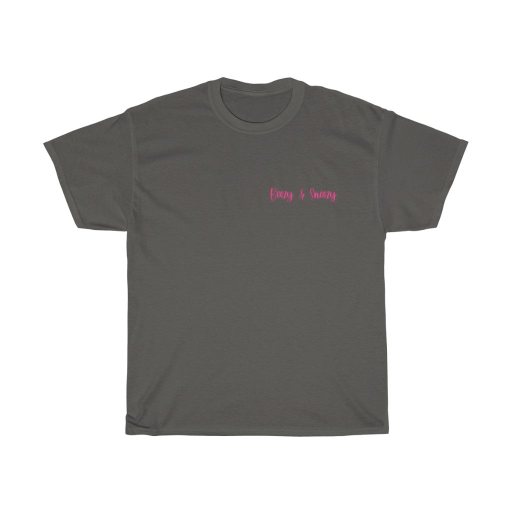 Boozy and Snoozy! Sleepy but still need a drink? This cotton t-shirt is perfect for brunch with the girls or a great gift for your boozy friends. After a long night out partying you can throw on this festive t-shirt to make your way through the day.