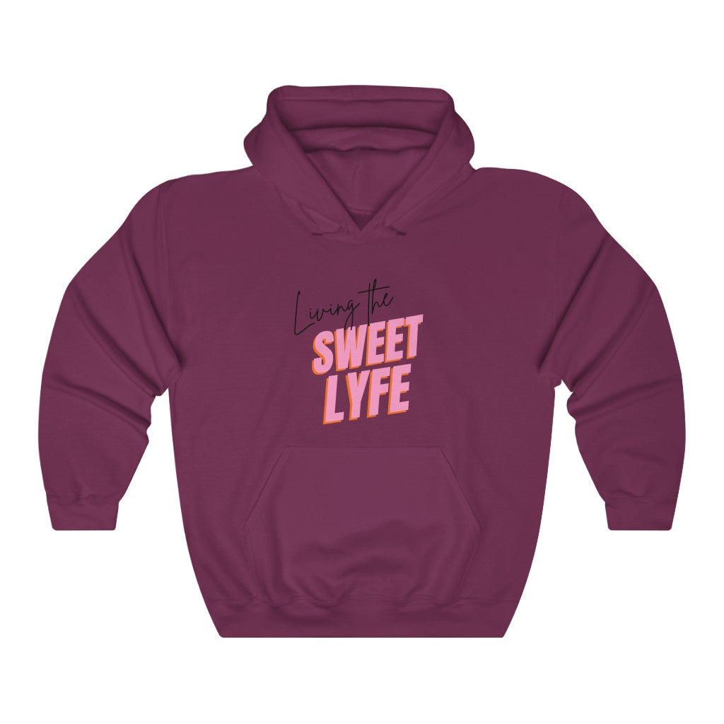 Living the sweet lyfe in a sunny state of mind. This hoodie gives off girly vibes. With light pink lettering, you can make your outfit pop and show off your trendy side at the same time. Put on this sweatshirt and let the compliments roll in and keep the good times going.