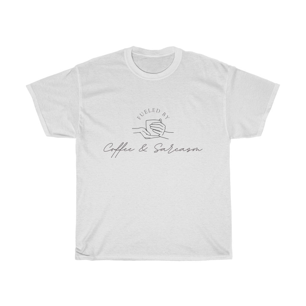 Fueled by coffee and sarcasm, that's all there is to it. Show off your love for coffee and sass with this graphic t-shirt. Designed with a soft cotton, you can stay comfortable on your way to the coffee shop with a whole bunch of attitude.