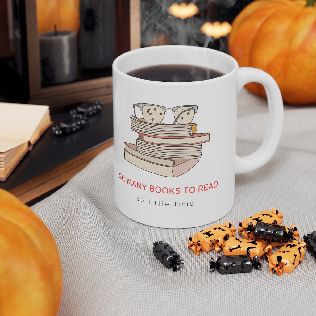 To all the book lovers out there, this ceramic mug is for you! Inspired by bookworms everywhere, this mug has a cute book design with the phrase “So Many Books To Read So Little Time”. This stylish mug is great for snuggling up on the couch with a new book in hand and sipping some tea. This is a great gift idea for your bookclub or anyone who is a reader. This mug is 11 oz, lead and BPA free, and microwave and dishwasher safe!