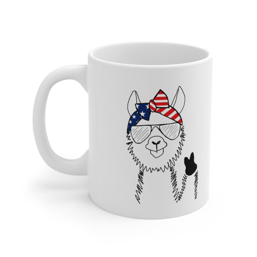Llama with American Flag Sunglasses Ceramic Mug 11oz