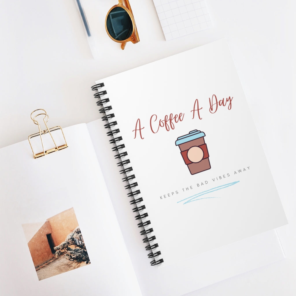 Keep the bad vibes away with a coffee (or two) a day. This funny coffee notebook shows off your love for caffeine. Designed for the girl who loves coffee and has great style. This journal has 118 ruled line single pages for you to fill up!