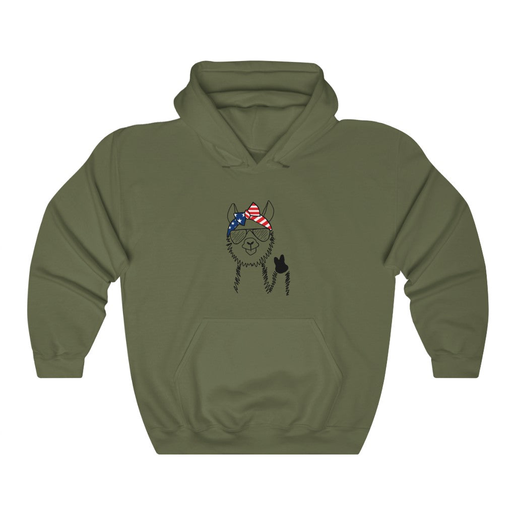 Llama with American Flag Headband Hoodie Sweatshirt