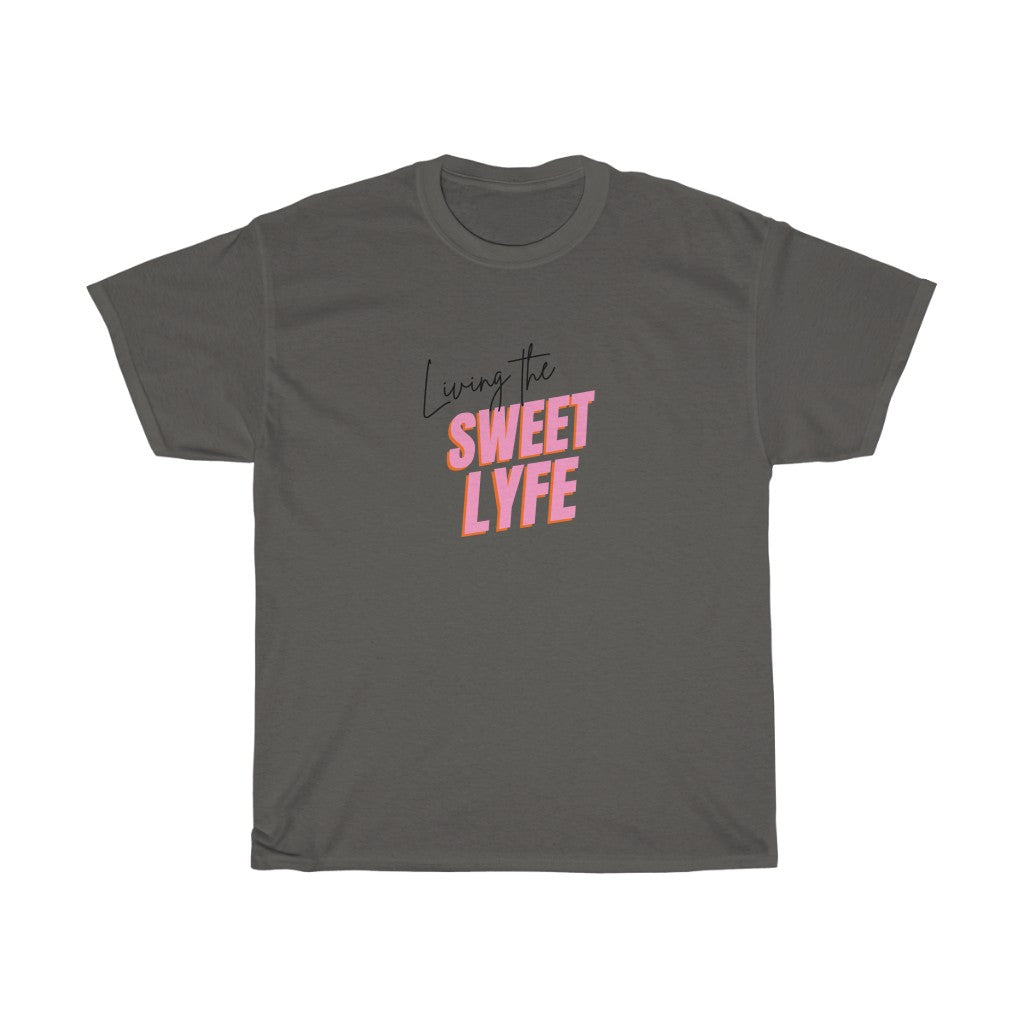 Living the sweet lyfe in a sunny state of mind. This cotton t-shirt gives off girly vibes. With light pink lettering, you can make your outfit pop and show off your trendy side at the same time. Put on this t-shirt and let the compliments roll in and keep the good times going.