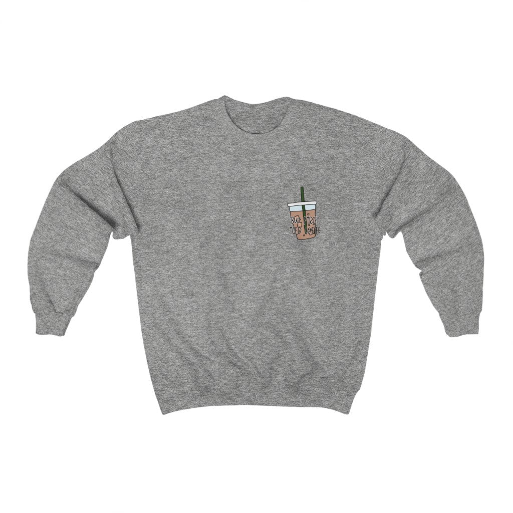 For all you iced coffee lovers out there, this crewneck sweatshirt is for you! Iced… always, am I right?! Not matter the weather stay cozy while you sip your iced coffee, with this sweatshirt.